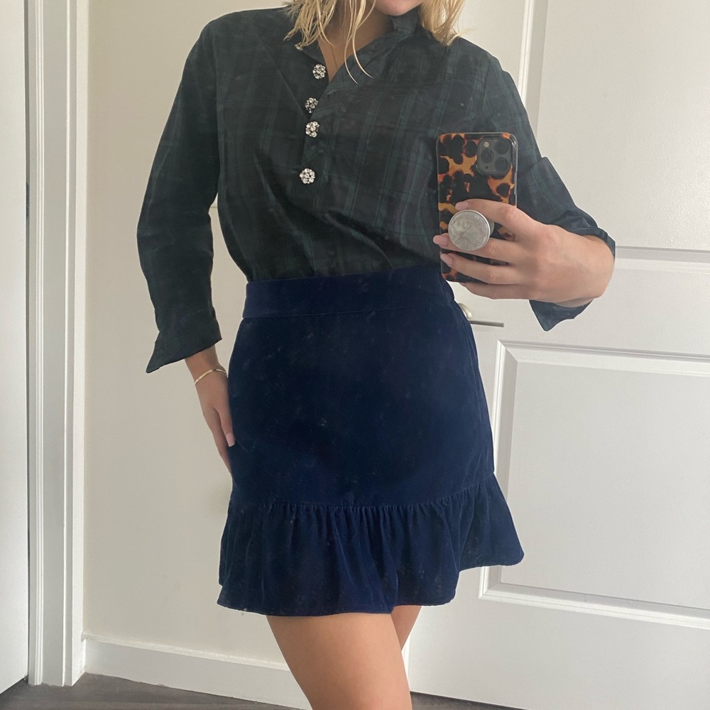 NWOT J CREW Navy Blue Velvet Peplum Skirt